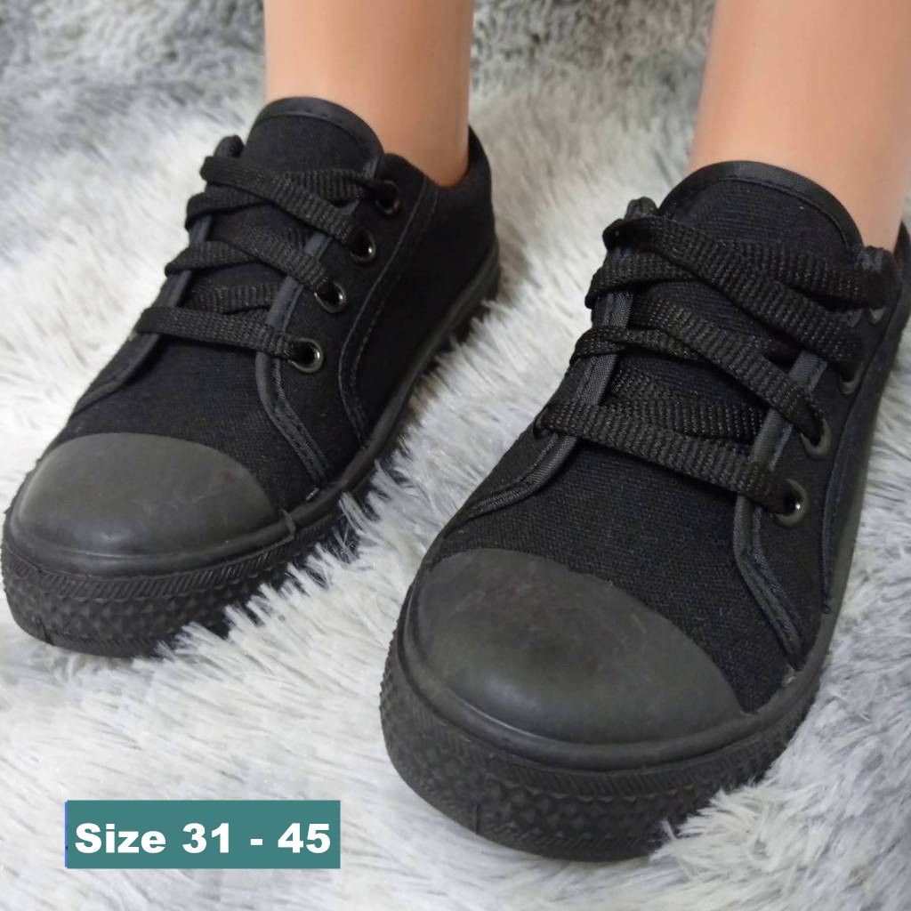 H&H B.Best Kasut Sekolah Bertali PVC Canvas School Black Laces Size 31-45