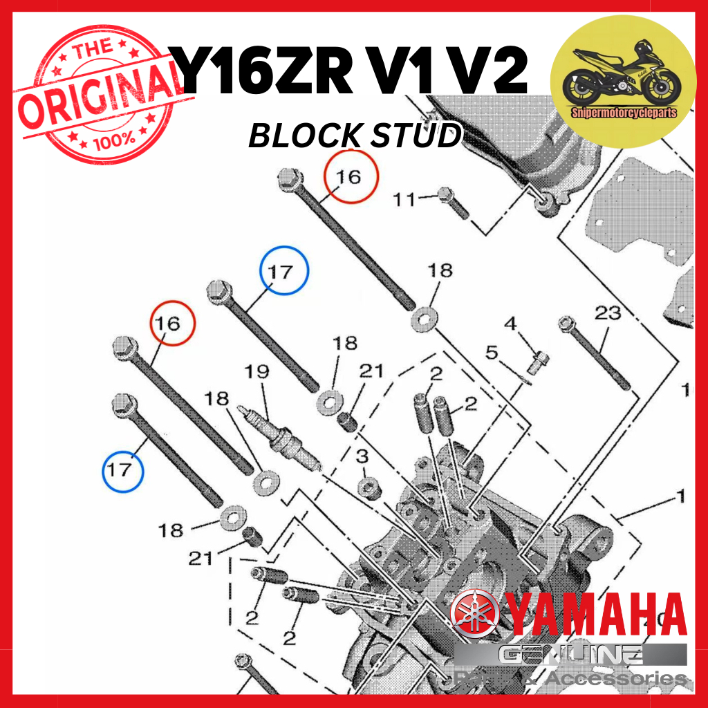 Y16ZR Y16Z V1 V2 BLOCK STUD [1 ชิ้น] SHAFT BLOCK TIANG BOLT FLAANGE 90105 088J0 088H9 YAMAHA