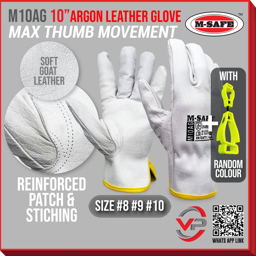 M-SAFE M10AG หนังแพะเชื่อมอาร์กอนถุงมือ TIG 10 "8/M 9/L 10/XL ถุงมือหนังถุงมือคลิป