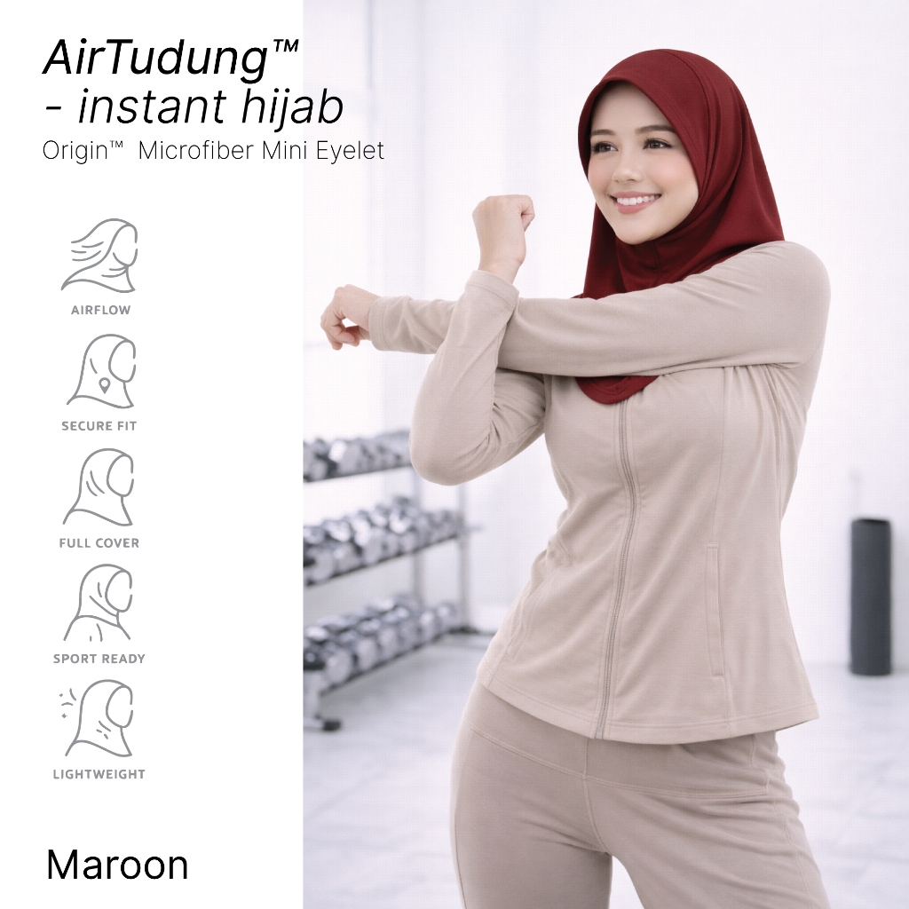 888.co AirTudung - Instant Hijab Sport Hijab Tudung Sukan Maroon