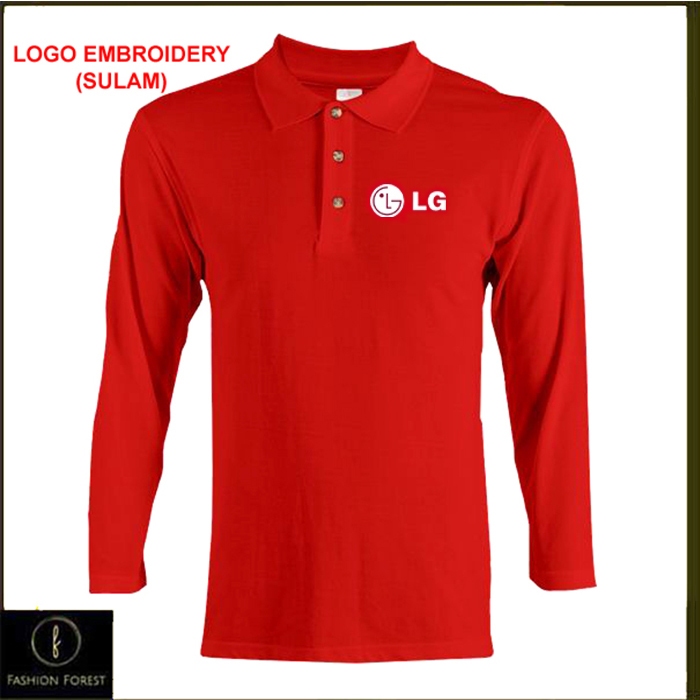 Microfiber Lengan Long Sleeve collar T Shirt Logo เย็บปักถักร้อย Sulam LG Electronics FF02