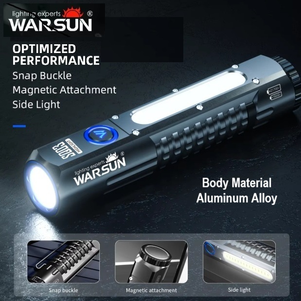 WARSUN SQ03 กลางแจ้ง 2000Lm ไฟฉาย 18650 แบตเตอรี่ลิเธียม Type C ชาร์จ COB หางแม่เหล็กโดย Bushcraft M
