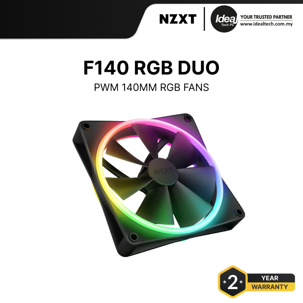 NZXT F140 RGB DUO BLACK SINGLE PACK 140MM RGB LED CASE FAN