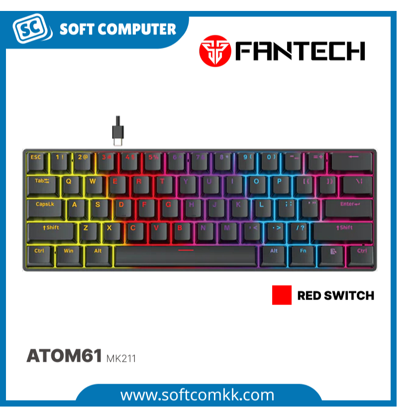 Fantech MK211 Atom61 Compact Mechanical USB Gaming Keyboard (BK-RD SW)