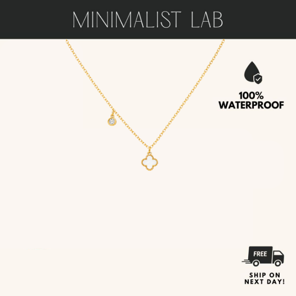 MINIMALIST LAB Titanium Fiona Mini White Clover CZ Necklace Rantai Clover Fiona
