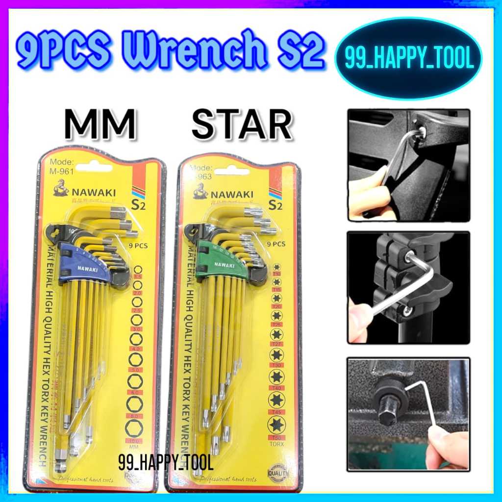 9PCS HEX WRENCH S2 -MM- / 9PCS HEX WRENCH S2 -STAR- / 9PCS CRV BALL PONT HEX WRENCH SET -MM-