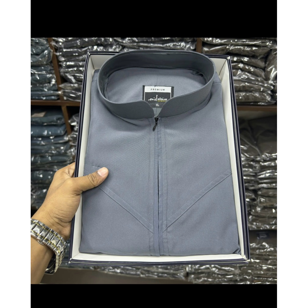 Stone Blue Premium อินโดนีเซีย Thobe (Band Collar)