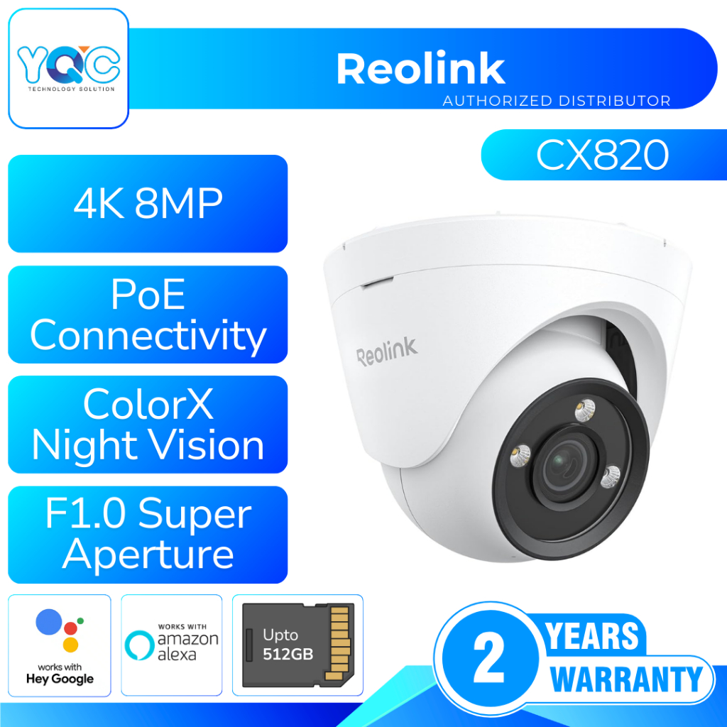 Reolink CX820 8MP 4K ColorX PoE กล้อง True Full-Color Night Vision F1.0 รูรับแสง AI การตรวจจับ IP67 