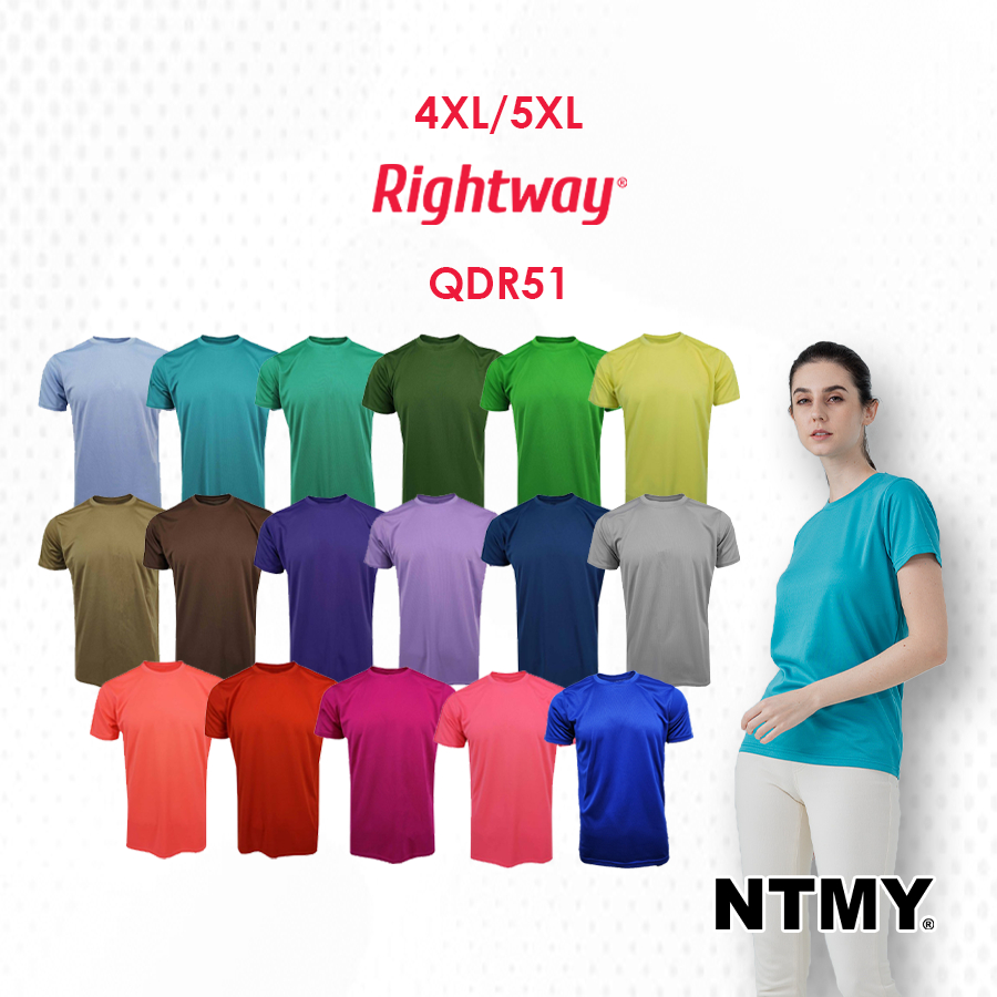 RIGHTWAY QDR51 NTMY แห้งเร็ว Unisex ผู้ใหญ่ Plus ขนาดไมโครไฟเบอร์รอบคอธรรมดา Jersey 4XL 5XL