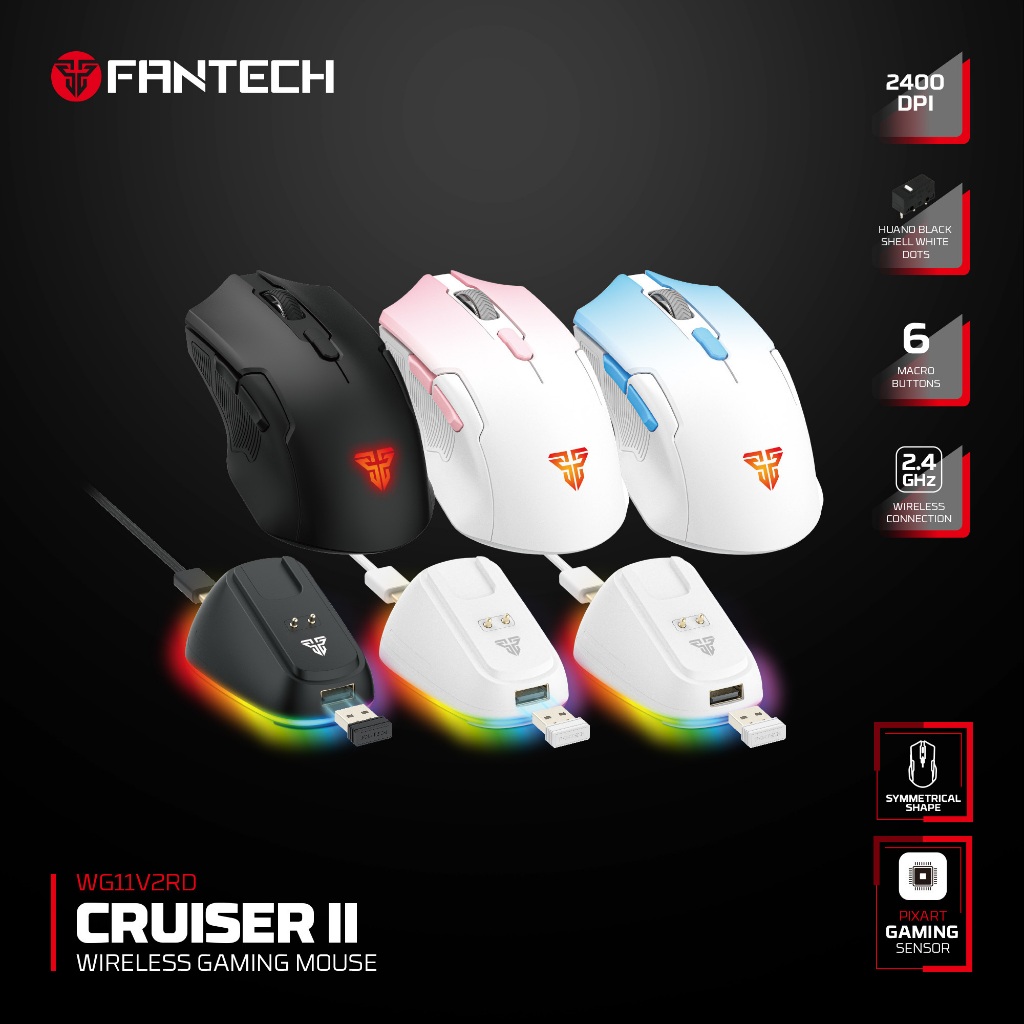 FANTECH WG11V2RD CRUISER II เมาส์เล่นเกมไร้สายพร้อมแท่นชาร์จ