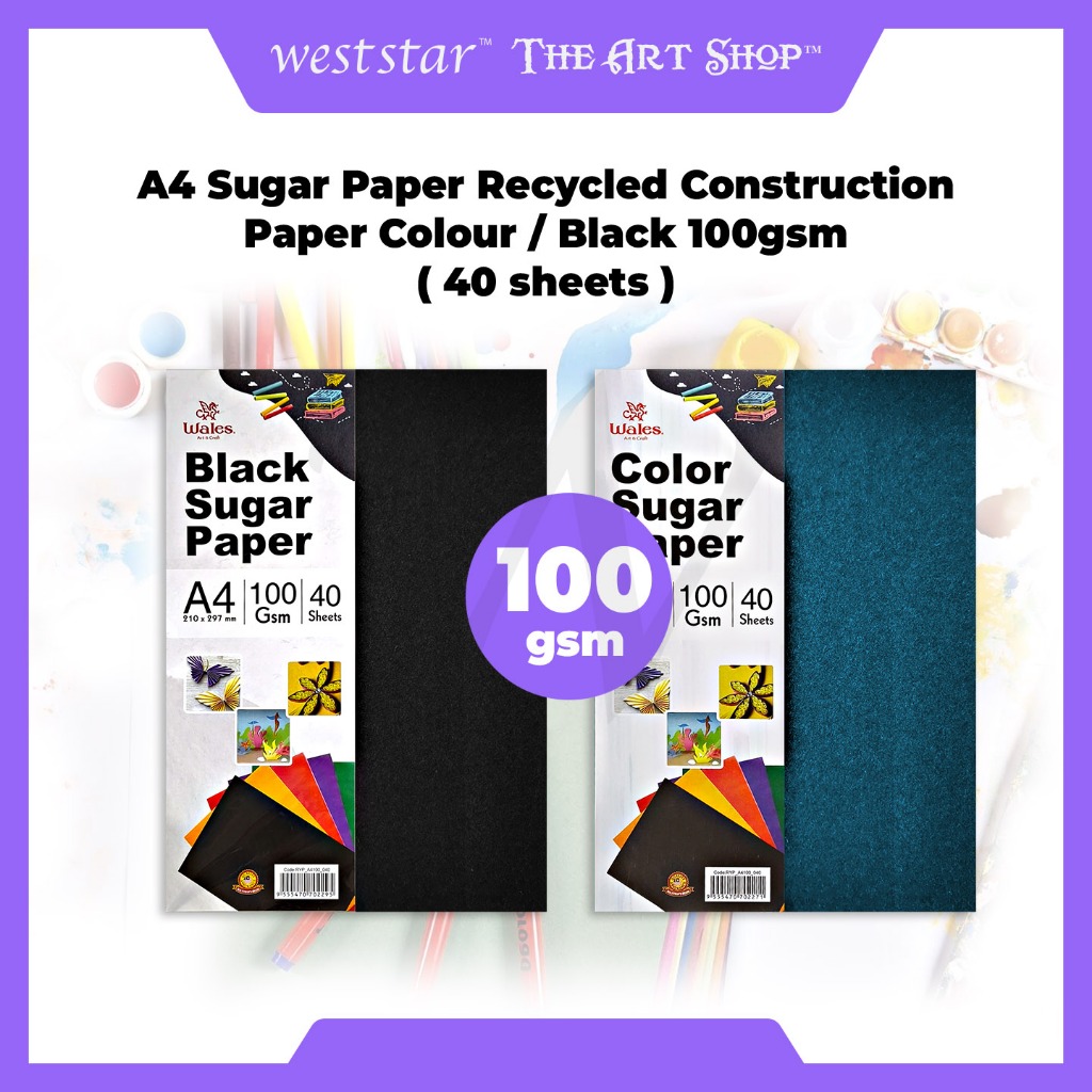 [WE-ARTS] A4 Sugar Paper Recycled Construction Paper Colour / Black 100gsm ( 40 แผ่น ) - Craft Paper