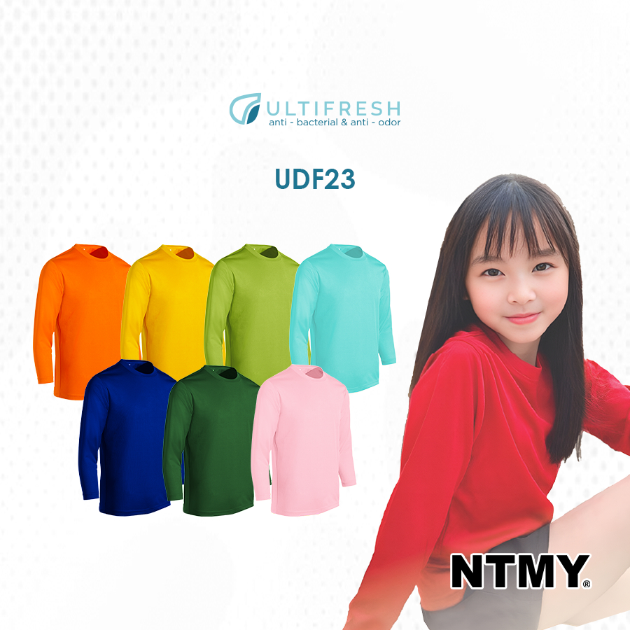 UDF23 (2) Ultifresh Unisex เด็กลูกเรือคอแขนยาวเสื้อยืด 100% ไมโครไฟเบอร์โพลีเอสเตอร์ NTMY