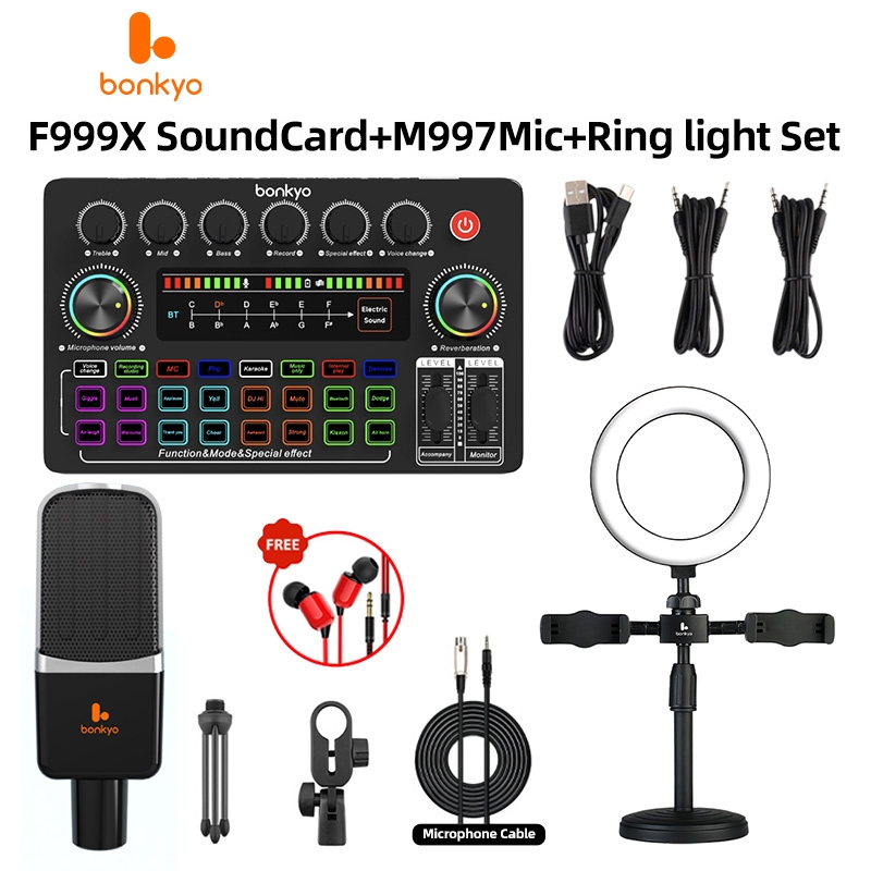 การ์ดเสียง bonkyo Professional Live F999X+Mic+ชุดไฟแหวน , Kualiti Bunyi Lossless, Menyokong Penghant
