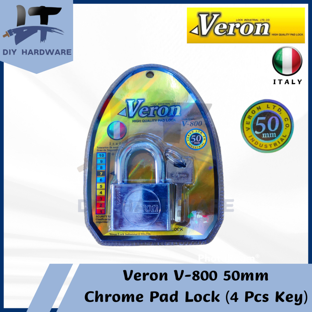 Veron V-800 50mm 4 Key เหล็กแข็ง Shacker Chrome Pad Lock / Keylock / คุณภาพสูง