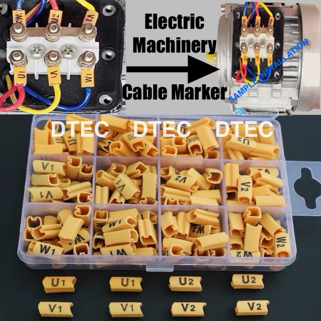 ไฟฟ้าสาย marker ท่อ PVC เครื่องหมายหลอดสีเหลือง U1V1W1 U2V2W2 ลวด marker