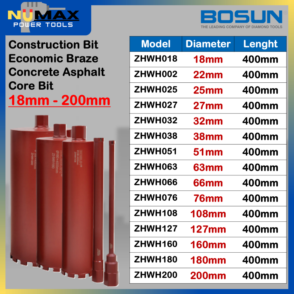 Bosun Core Bit Construction Bit Economic Braze คอนกรีตยางมะตอย ( เส้นผ่านศูนย์กลาง 18 มม. - 200 มม. 