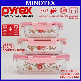 Pyrex Glass Storage Set Country Rose– Rectangle & Square | Airtight, Oven & Microwave Safe Leakproof