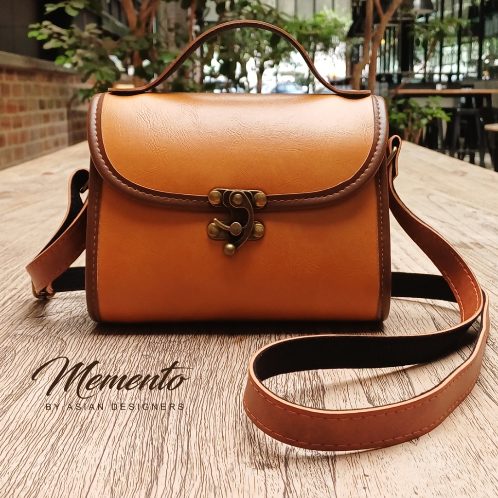 MEMENTO.ASIA Leather Vessel Bag Tangerine Women Handbag Shoulder Bag Retro Bag Box Bag Beg Tangan Wa
