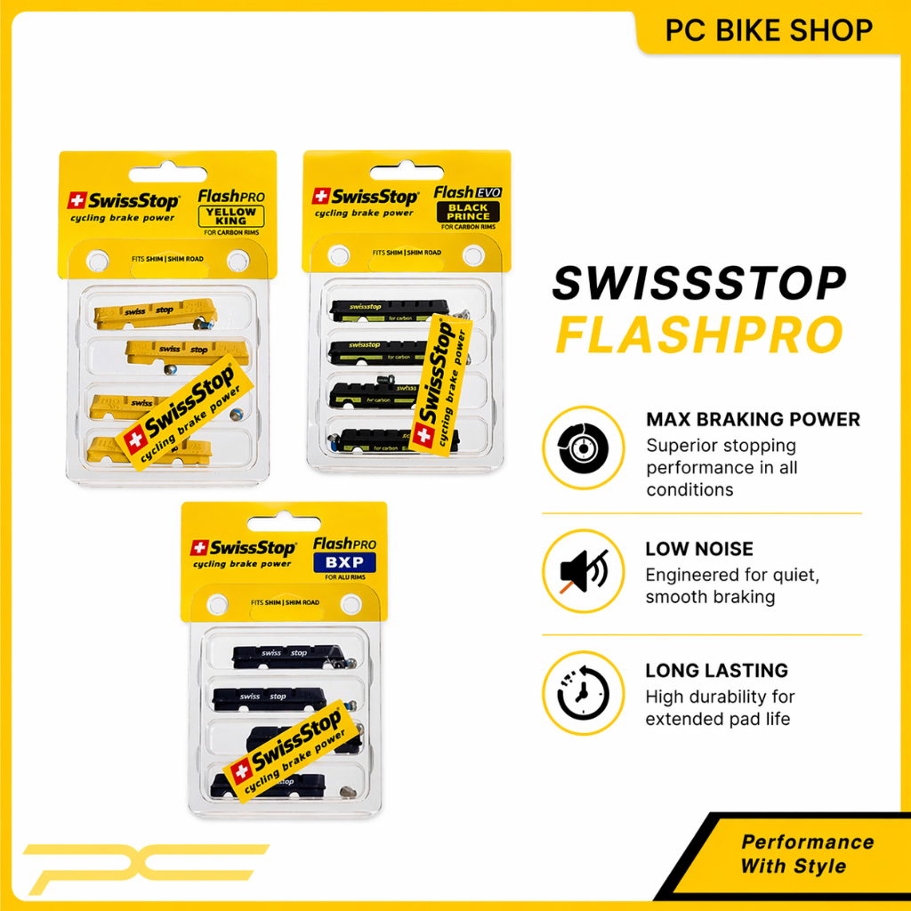 SWISSTOP BRAKE PAD FLASH PRO สีเหลือง KING/ BLACK PRINCE สําหรับคาร์บอน/ALU RIM จักรยานจักรยานแผนที่ RB Shimano Sram