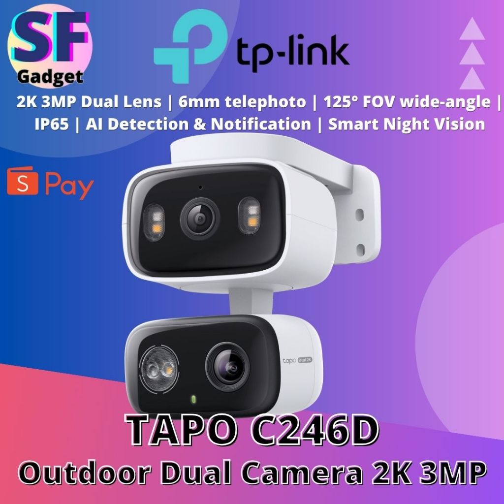 TP-Link TAPO C246D OutDoor Dual Lens IP Camera / CCTV 2K 3MP Dual Lens | เทเลโฟโต้ 6 มม. | 125° มุมก