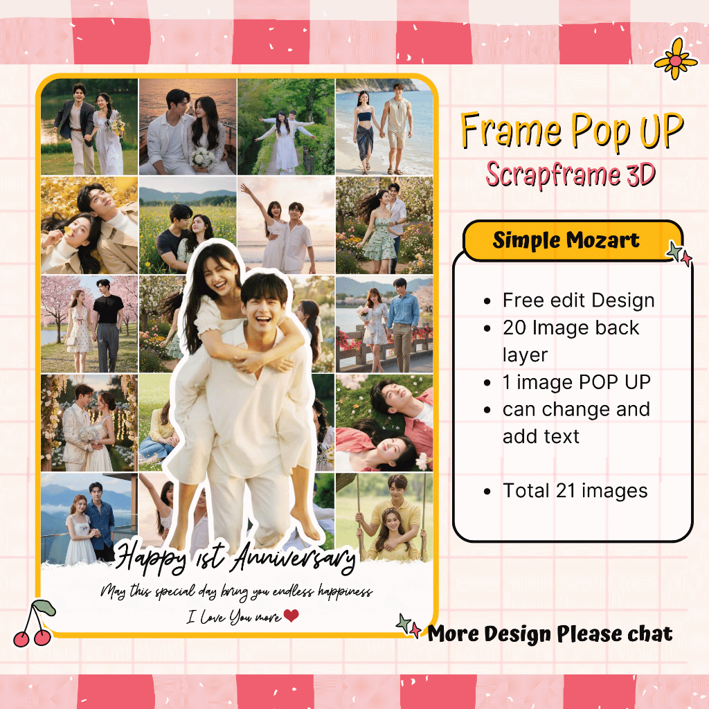 ฟรี TEMPLATE และ EDIT PRINT A4 ขนาด SCRAPRAME 3D POP UP / AESTHETIC / คําแนะนําวันครบรอบ