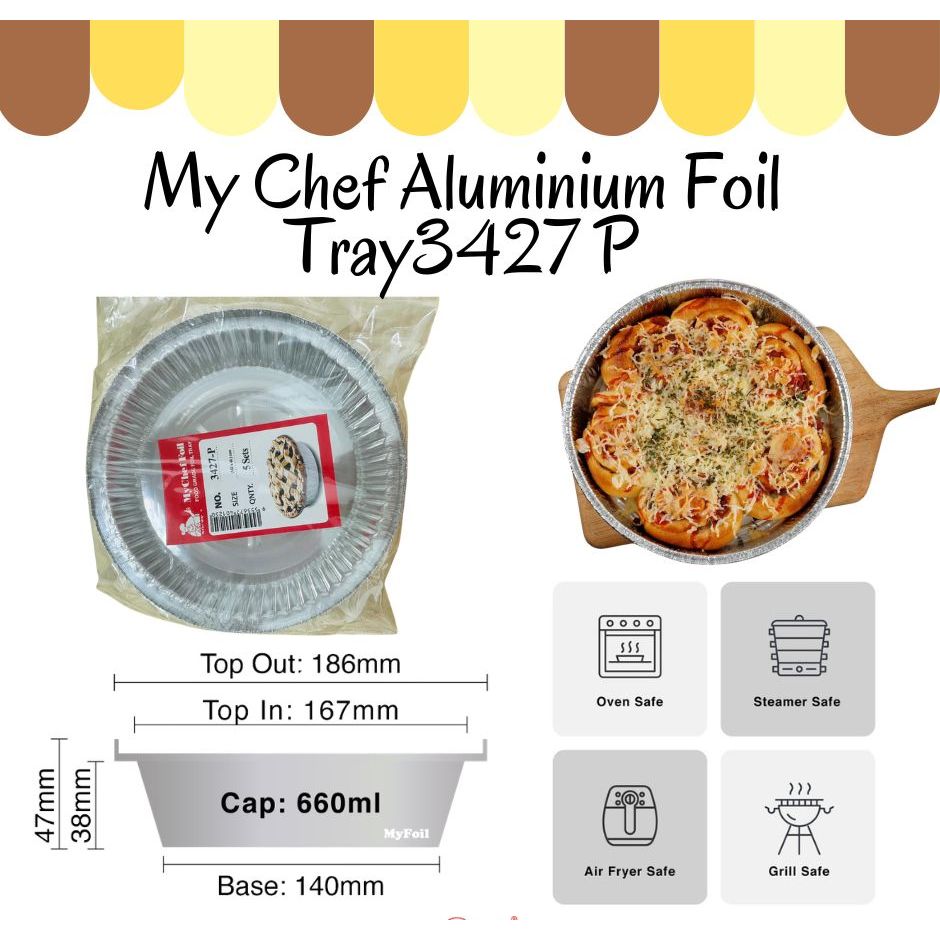 MYCHEF ถาดอลูมิเนียมฟอยล์ 3427-P พร้อมฝาปิดใส (5 ชุด )