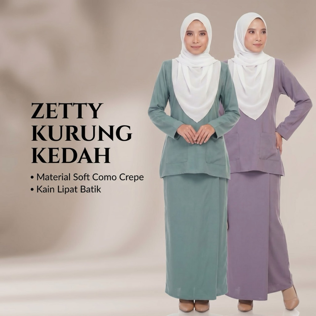 ZETTY KURUNG KEDAH POKET 16 สีร้อน [BAJU KURUNG KEDAH POKET IRONLESS] BAJU KURUNG PLAIN EMPTY