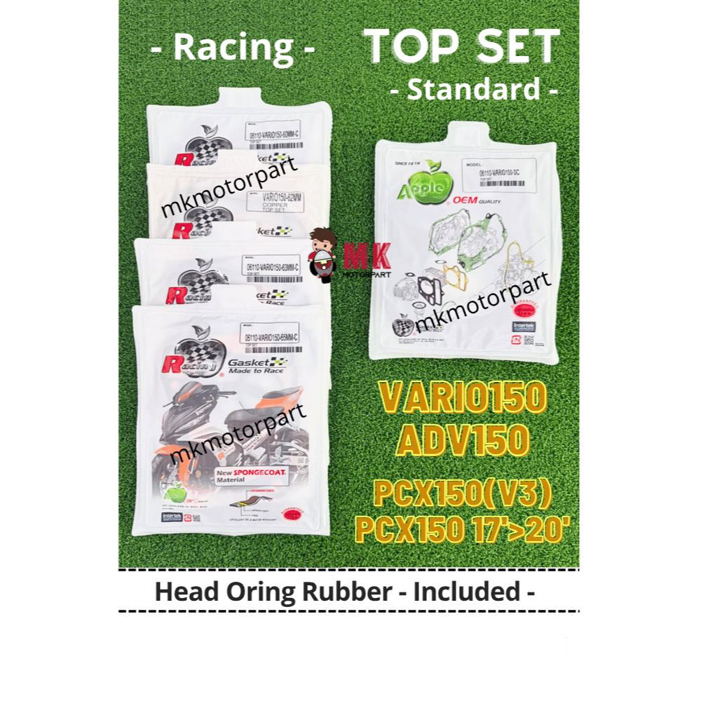 TOP SET Honda VARIO150 / ADV150 / PCX150 V3 = PCX 2017> 2020 Apple Racing 60 62 63 65 mm / ปะเก็นมาต
