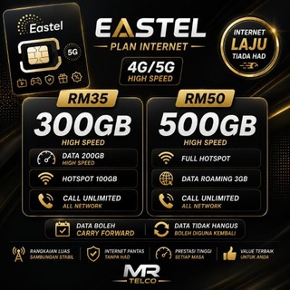 SIMKAD EASTEL 5G DATA 999GB [ DATA BOLEH CARRY FORWARD ]