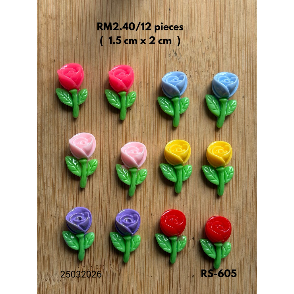 RM2.40/12 kyping @ 20 sen - RS-605 - เรซิ่น - Bunga - Glossy - ดอกไม้ - 1.5 ซม. x 2 ซม.
