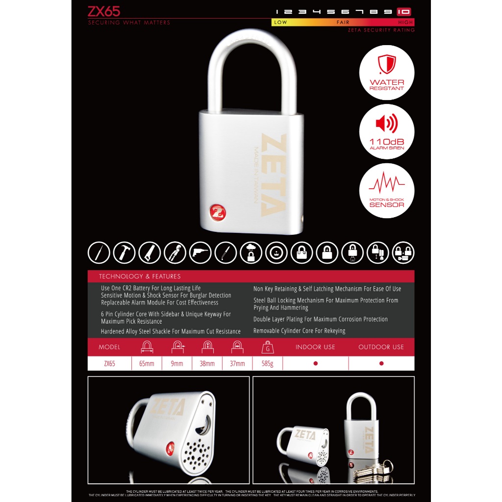 TAIWAN ZETA PADLOCK ZX65 ZETA ALARM PADLOCK
