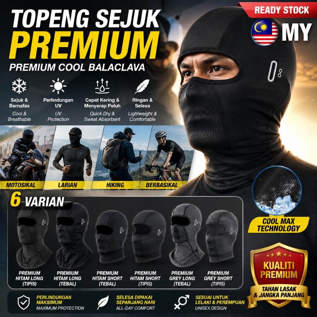 Topeng Motosikal Premium Balaclava Face Mask รถจักรยานยนต์ UV Cooling Ski Mask Penutup Muka