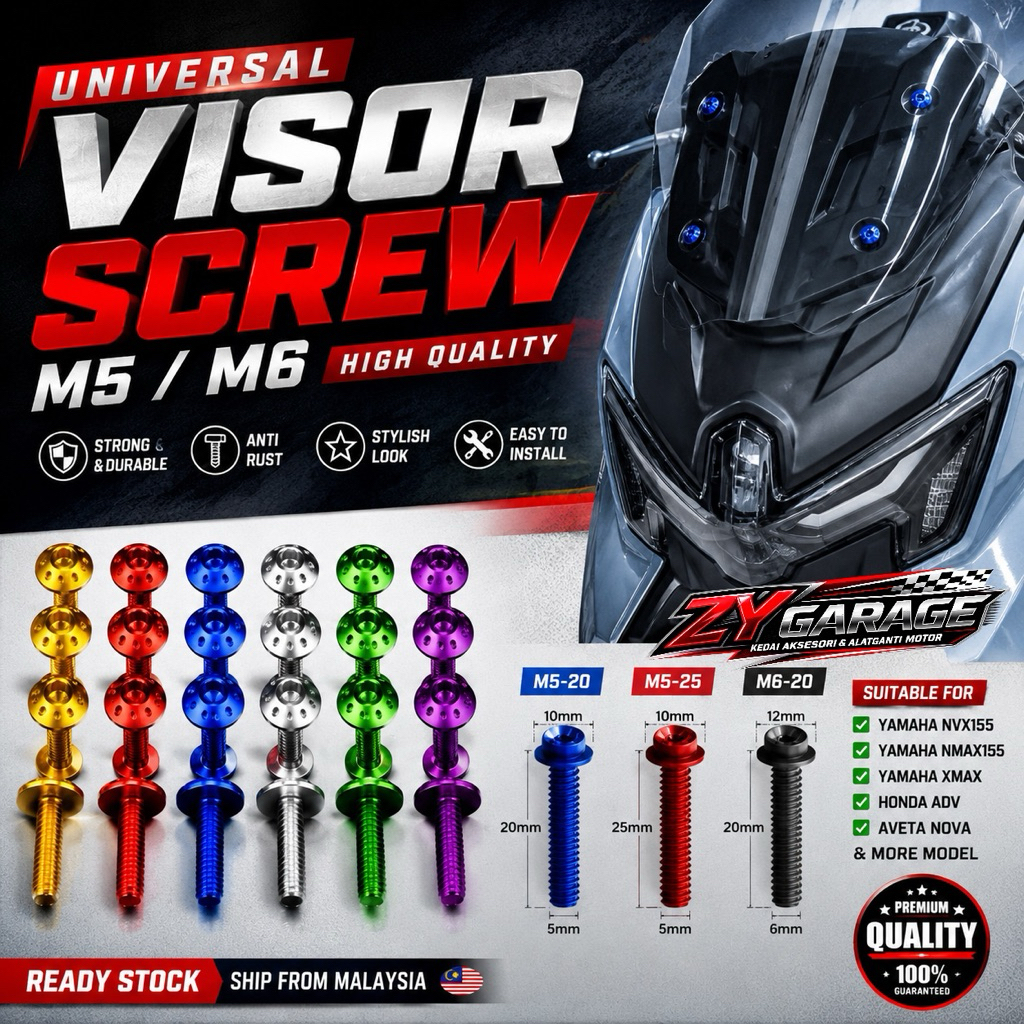 Universal Visor สกรู M5 M6 Spru กระจก Visor สกรู NVX155 NMAX155 XMAX ADV Nova M5-20 M5-25 M6-20