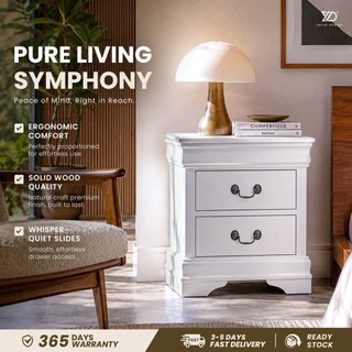 2026 Modern Elegant White Bedside Table with 2 Drawers | Meja Sisi Putih Tahan Lama Berkualiti Tinggi Bukan Jenis Rapuh