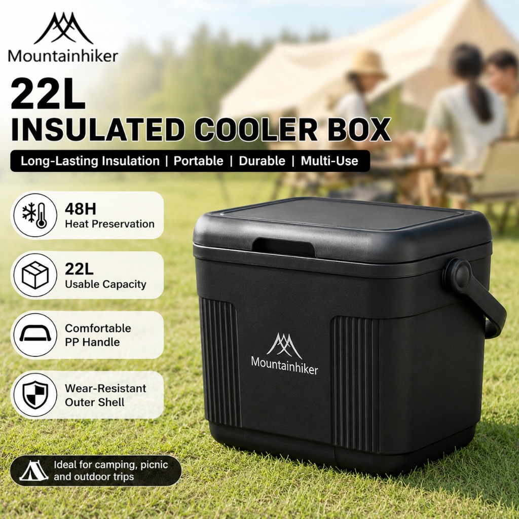 MOUNTAINHIKER Kotak Ais Portable 22L Cooler Box Ice Box Camping Outdoor Picnic Food Storage Box Free