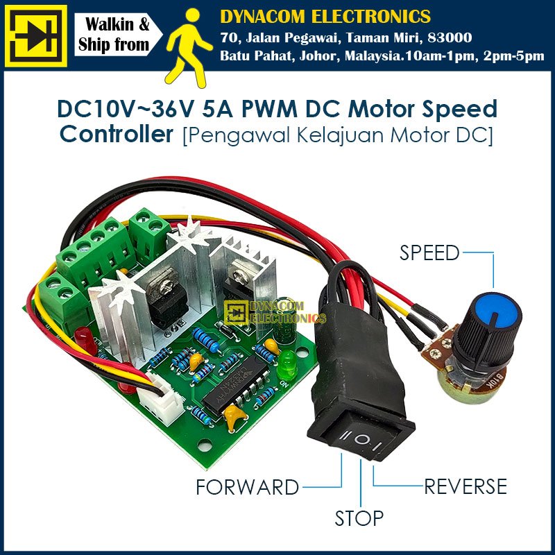 DC10V~30V 5A Forward-Stop-Reverse DC Motor PWM Speed Controller [Pengawal Kelajuan Motor DC]