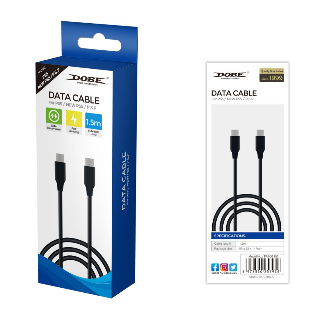 DOBE 1.5M Type-C สายชาร์จ USB สําหรับ PS5/Xbox Elite 2/Series X/Series S/Nintendo Switch/โทรศัพท์มือ