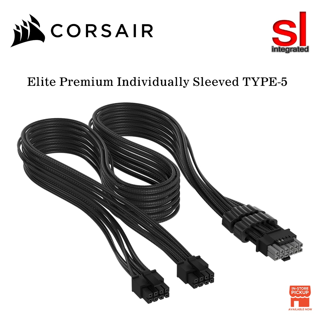Corsair Elite Premium Individually Sleeved, 2x 8-Pin to PCIe 12V-2x6 600W Cable, Type 5 - สีดํา/ขาว