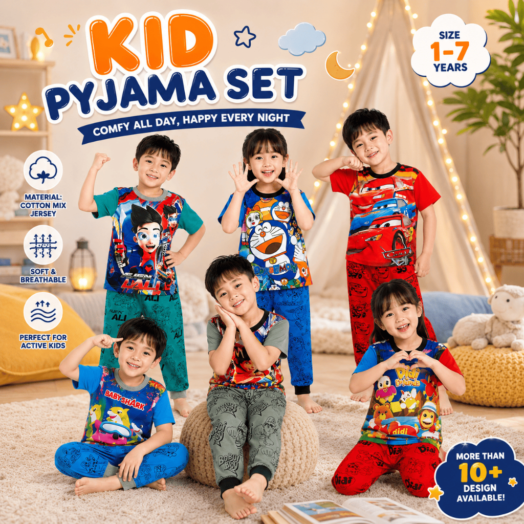 ชุดนอนเด็ก COTTON Mix JERSEY - สีสุ่ม (1-7Y) ชุดนอนเด็ก ชุดนอน Pijama Pyjama เด็กวัยหัดเดินเด็กผู้หญ