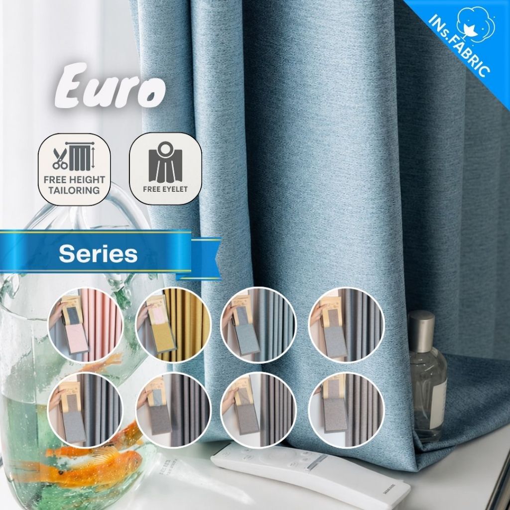 Ins.Fabric Euro Curtain ผ้าม่านกันแสง 80-90% ฟรี Alter tinggi 2025 baru มาแล้ว langsir