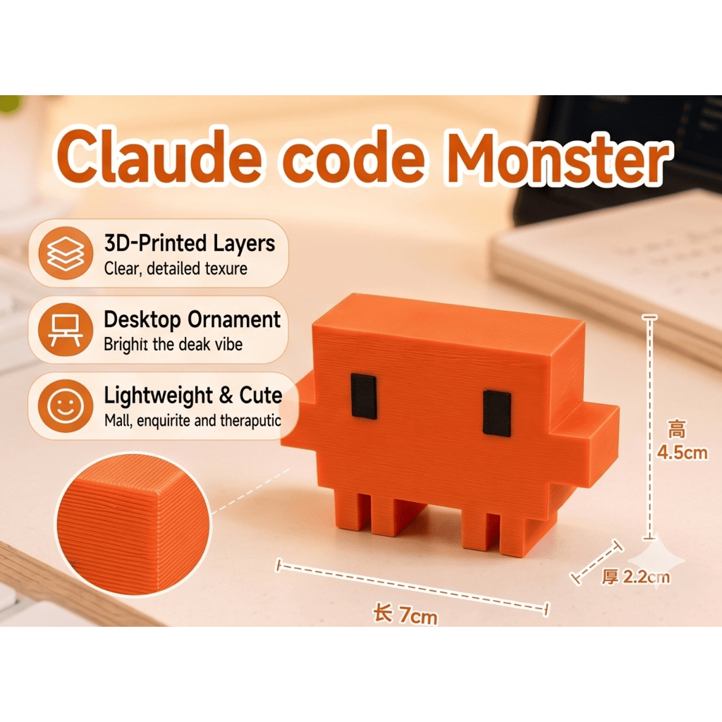 Mini 3D พิมพ์ Claude Monster โต๊ะเครื่องประดับ Claude รหัส Anthropic