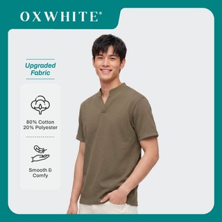 Oxwhite Men Short Sleeve Mandarin Collar Tee