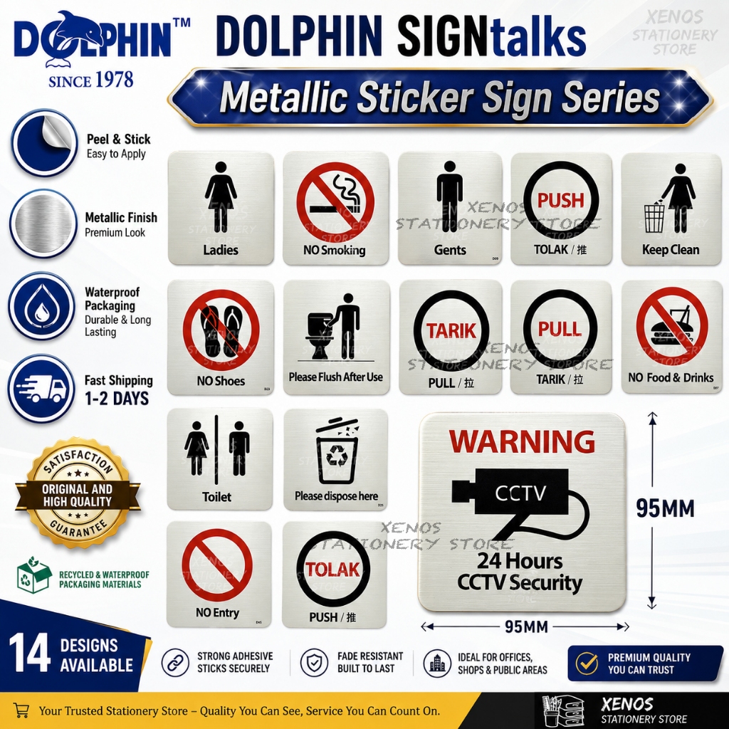 DOLPHIN SIGNTALKS ป้ายประตู/ ป้ายรายวัน PEEL & STICK METALLIC STICKER 95 X 95MM