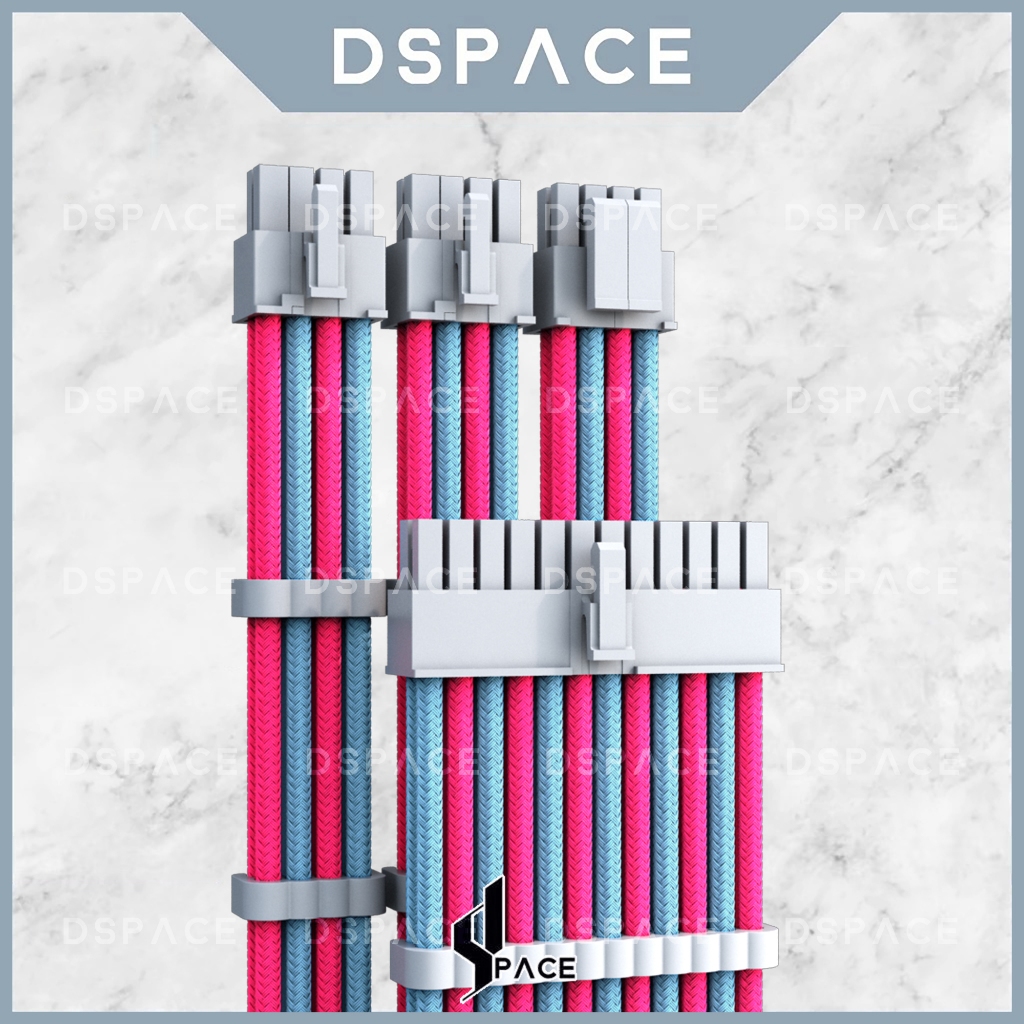 DSPACE MESH-X PSU Baby Blue Pink Premium Sleeve Braided Extension Custom Sleeved Cable สําหรับเมนบอร