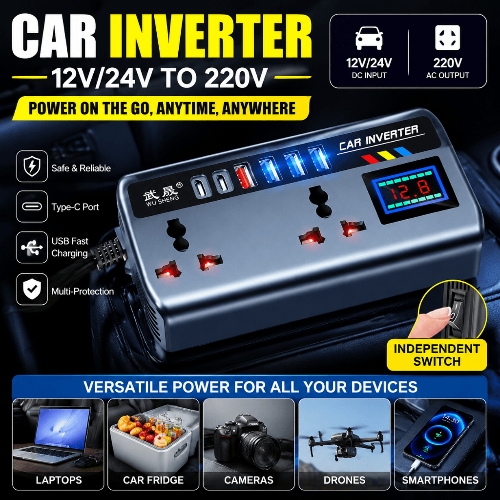 24HCar Inverter Outlet 12V/24V ถึง 220V รถ Converter สําหรับปลั๊ก Outlet Fast ชาร์จพอร์ตแบบพกพา Char