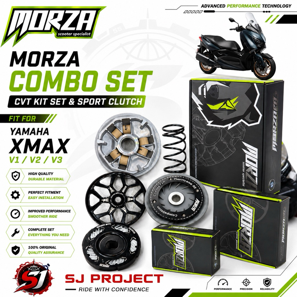 YAMAHA XMAX V1/V2/V3 MORZA RACING CVT ชุด PULLEY R2 14G & SPORT CLUTCH & CLUTCH BELL R1