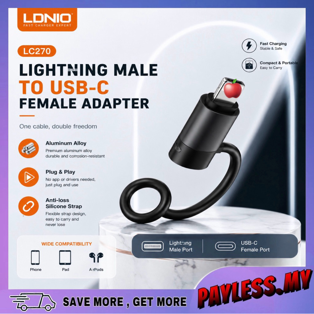 Ldnio LC270 PD 30W iP โทรศัพท์ชาย USB-C หญิง Fast Charging ADAPTER Plug & Play Converter อะแดปเตอร์ส