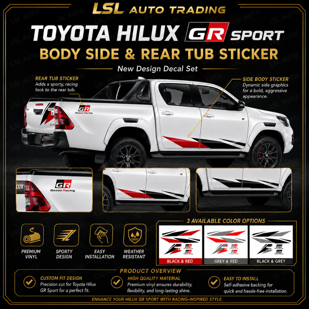 สติ๊กเกอร์ Hilux สติ๊กเกอร์ติดรถ TOYOTA hilux gr sport รายชื่อสติ๊กเกอร์ตัวถังด้านข้างและอ่างหลัง hi