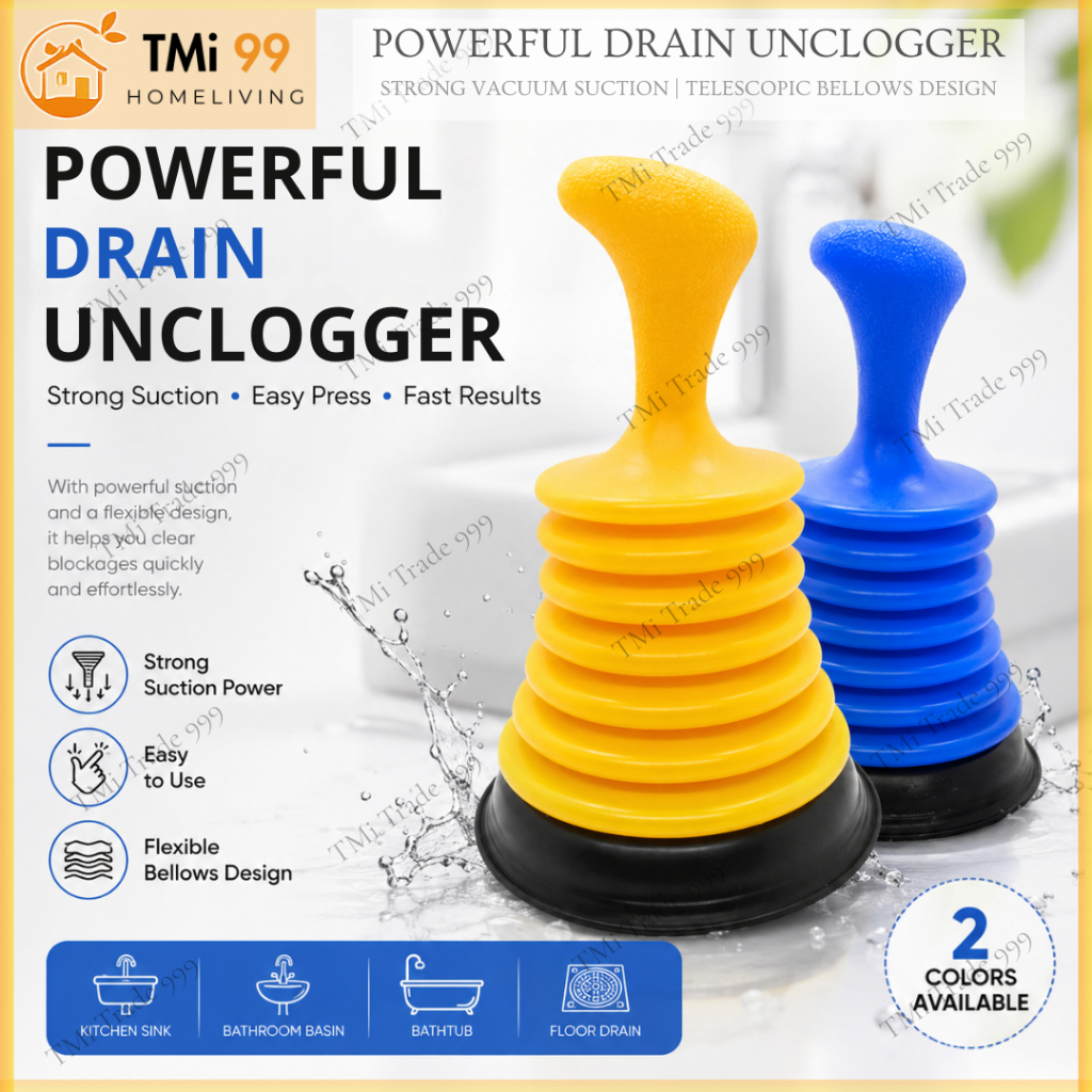 TMi Toilet Plunger Heavy Duty Toilet Plunger Pump พร้อมแรงดูด, ด้ามจับ ABS ทนทาน, Uncloggerท่อระบายน