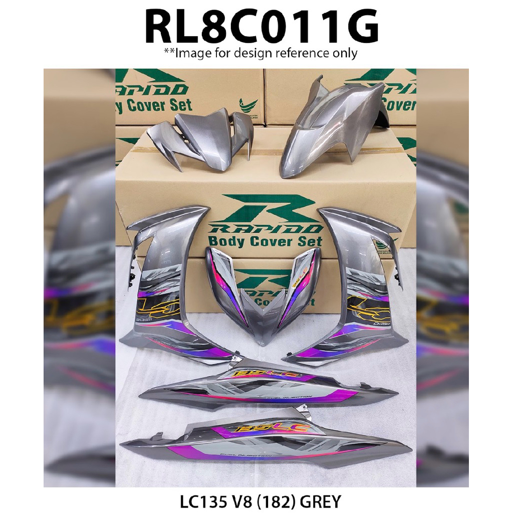 RAPIDO YAMAHA LC135 FI V8 BODY COVER SET GREY 182 สติ๊กเกอร์ TANAM ( RL8C011G ) BODY COVER SET GREY 